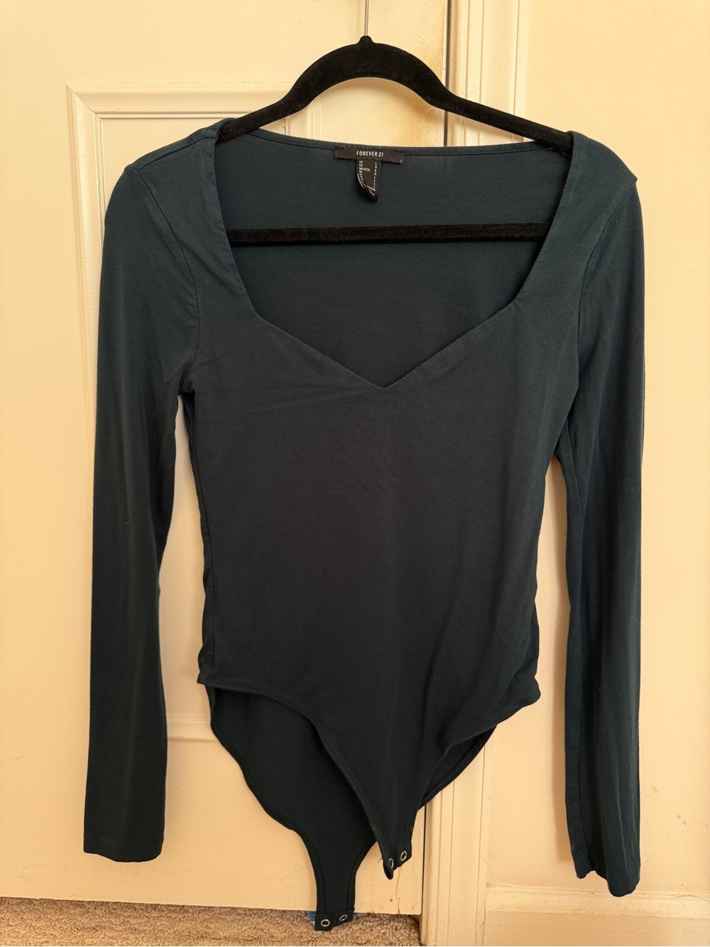 Forever 21 Dark Teal Long Sleeve V-Neck Bodysuit